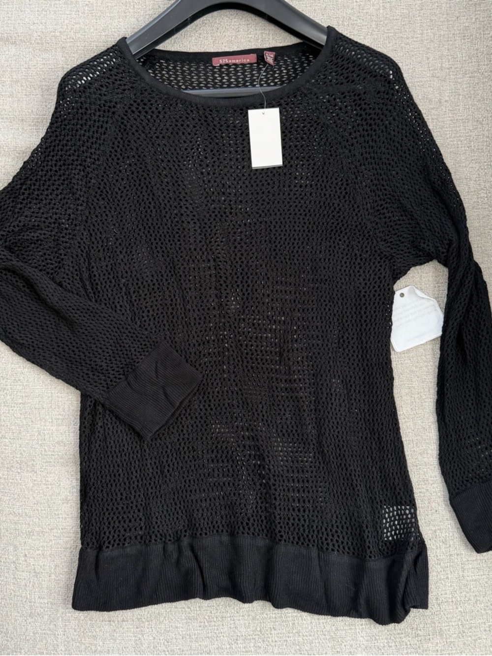525 America Black Open-Weave Scoop Neck Sweater